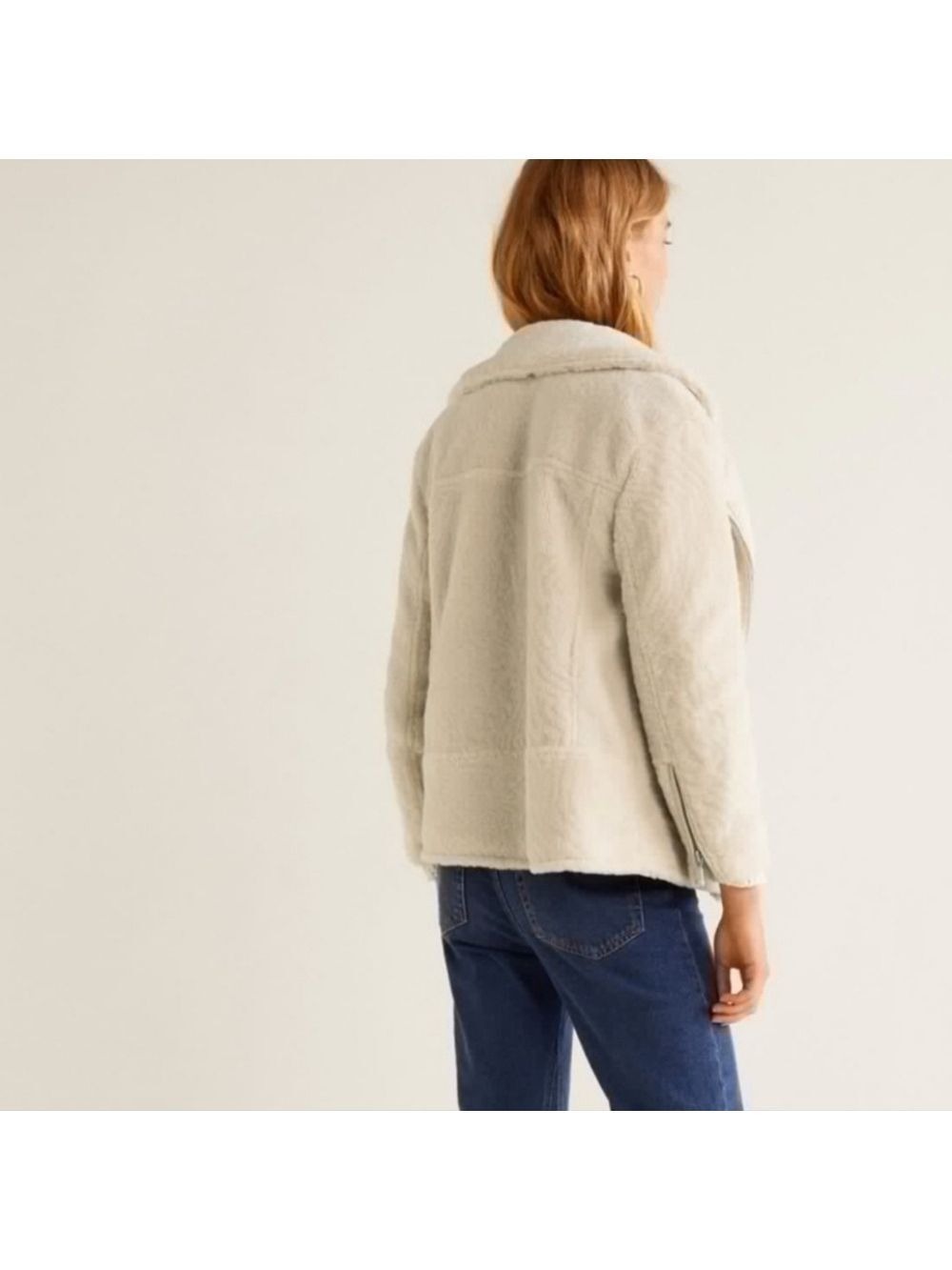 Mango Ivory Faux Shearling Biker Jacket, Size S - Picture 4 of 17